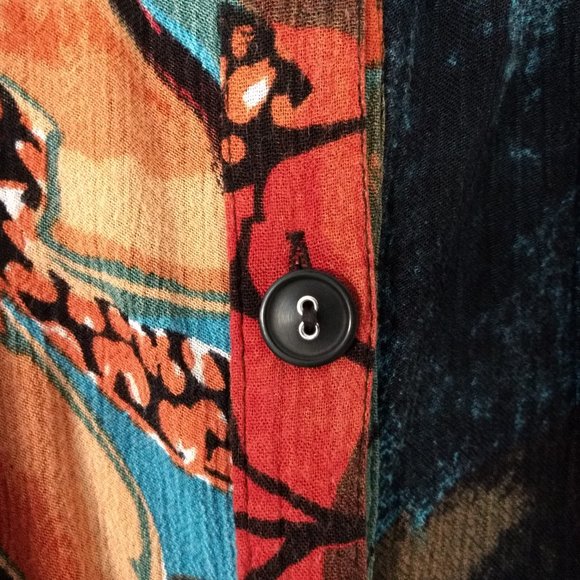 ROAMAN'S Blouse 24W Multicolor Rayon Floral Scoop Neck Button FLAW - Picture 6 of 14